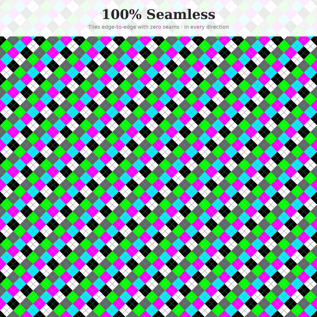 Digital Glitch Argyle Seamless Pattern | Multi-Color Fabric Design (Digital Download)