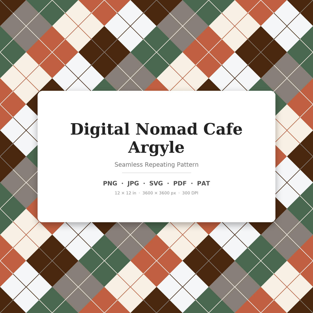 Digital Nomad Cafe Argyle Seamless Pattern | Multi-Color Repeating Fabric Design (Digital Download)