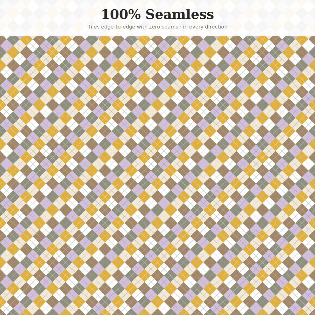Earl Grey Argyle Seamless Pattern | Multi-Color Fabric Design (Digital Download)