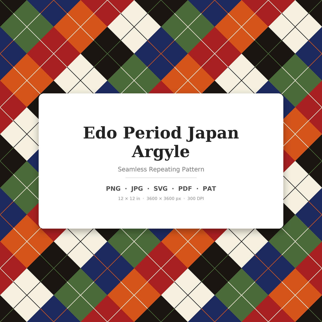 Edo Argyle Seamless Pattern | Multi-Color Edo Period Japan Argyle | .png .jpg .svg .pdf .pat | Digital Paper | Fabric & Surface Design