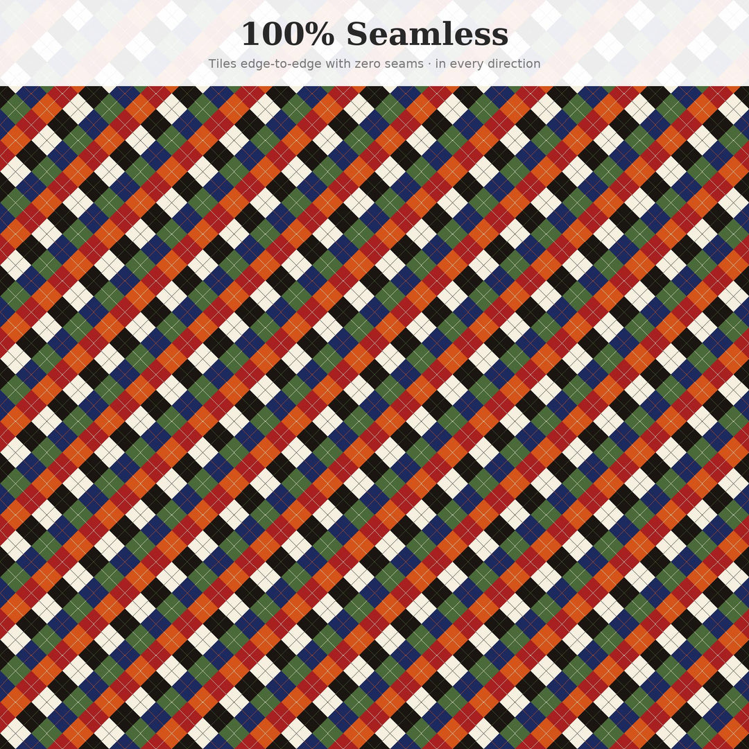 Edo Argyle Seamless Pattern | Multi-Color Edo Period Japan Argyle | .png .jpg .svg .pdf .pat | Digital Paper | Fabric & Surface Design