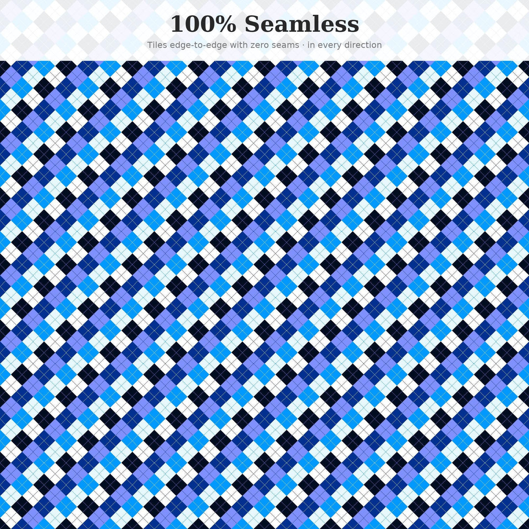 Electric Argyle Seamless Pattern | Multi-Color Electric Blue Argyle | .png .jpg .svg .pdf .pat | Digital Paper | Fabric & Surface Design