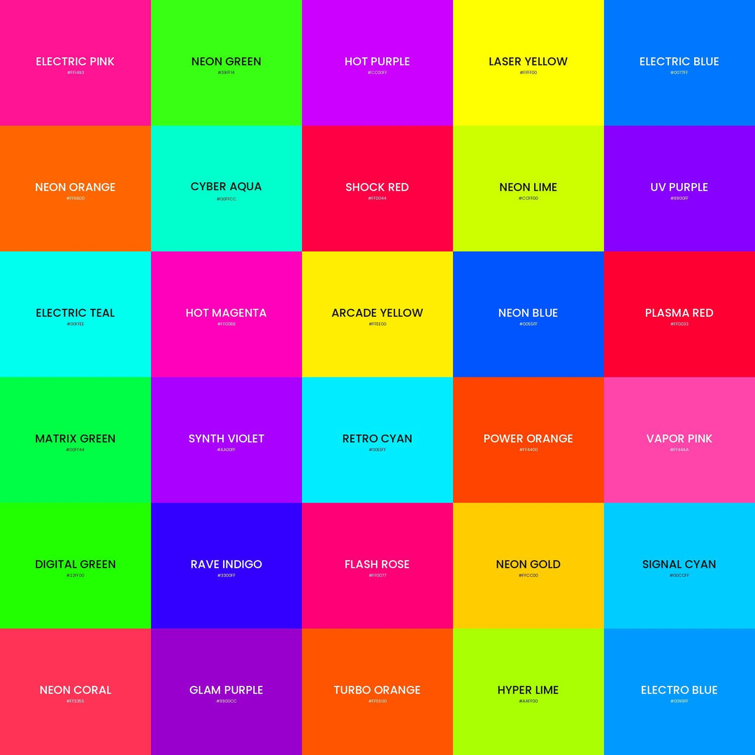 80s Neon Color Palette | 30 Colors | Hex RGB CMYK | Color Guide | Procreate Swatches + ASE | Digital Download