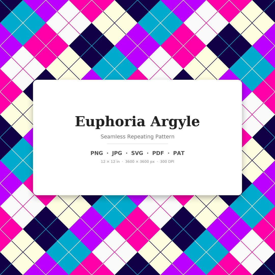 Euphoria Argyle Seamless Pattern | Multi-Color Fabric Design (Digital Download)