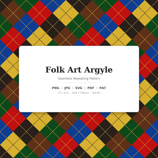 Folk Argyle Seamless Pattern | Multi-Color Folk Art Argyle | .png .jpg .svg .pdf .pat | Digital Paper | Fabric & Surface Design