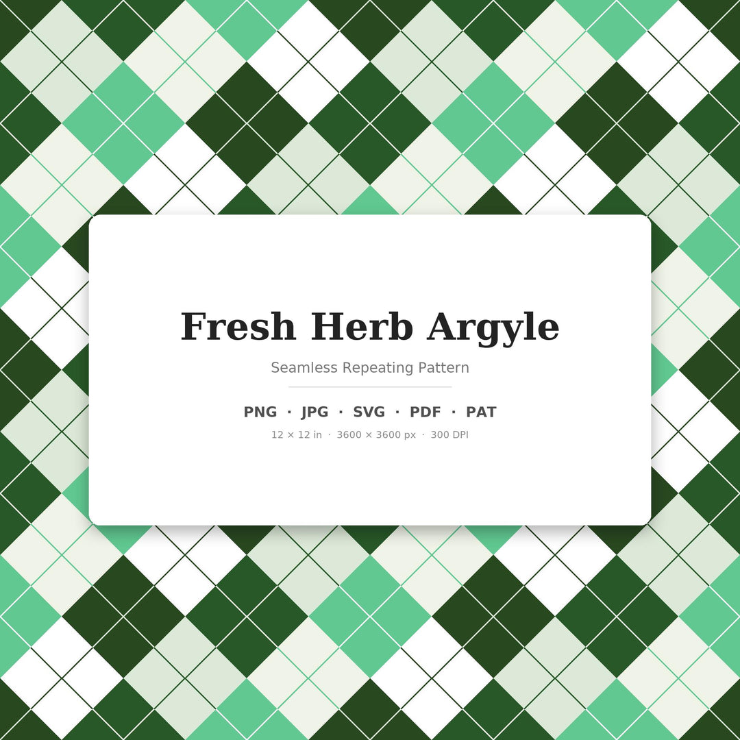 Fresh Herb Argyle Seamless Pattern | Multi-Color Fabric Design (Digital Download)