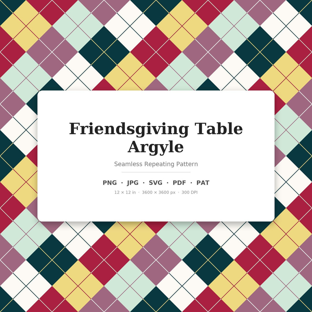Friendsgiving Argyle Seamless Pattern | Multi-Color Friendsgiving Table Argyle | .png .jpg .svg .pdf .pat | Digital Paper