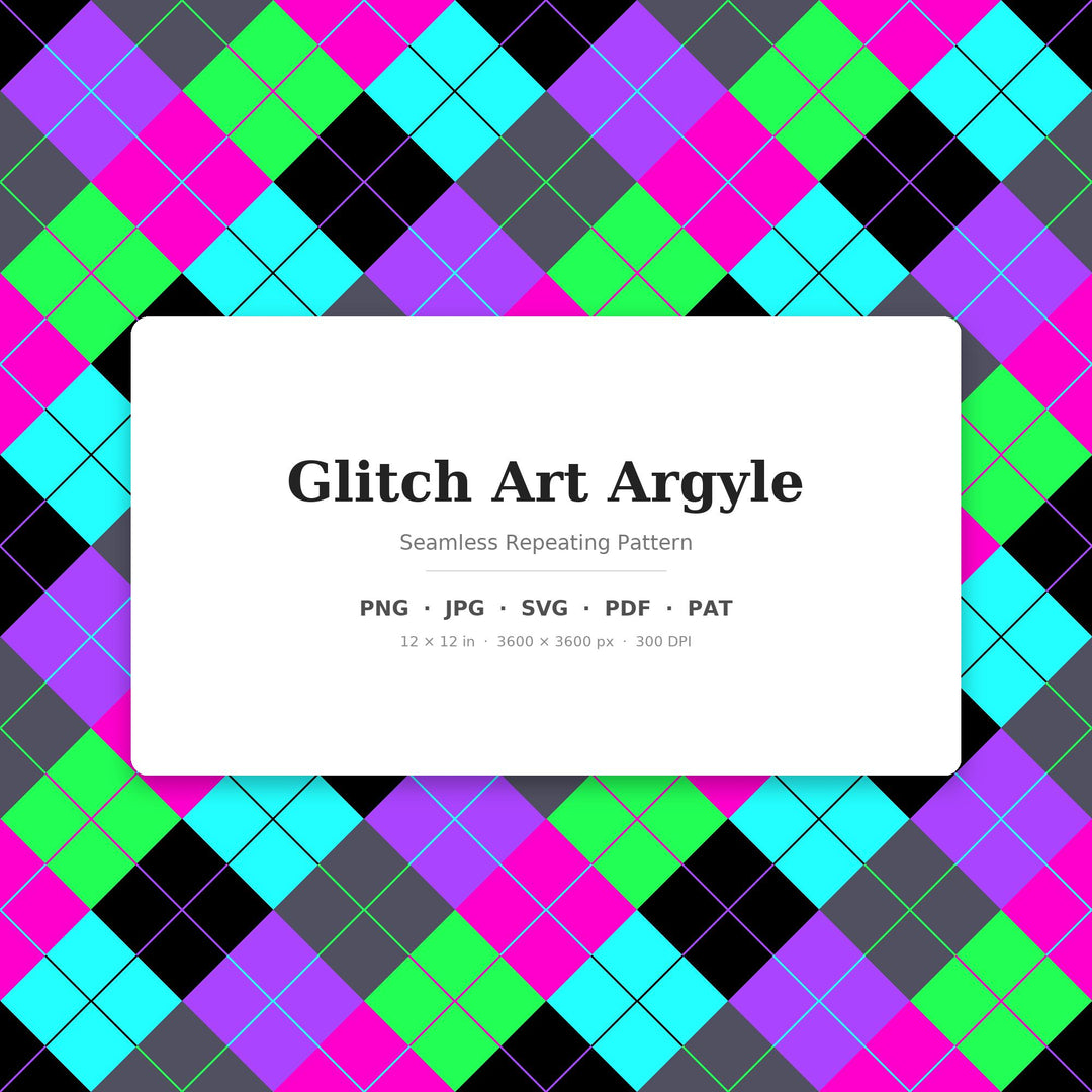 Glitch Argyle Seamless Pattern | Multi-Color Glitch Art Argyle | .png .jpg .svg .pdf .pat | Digital Paper | Fabric & Surface Design