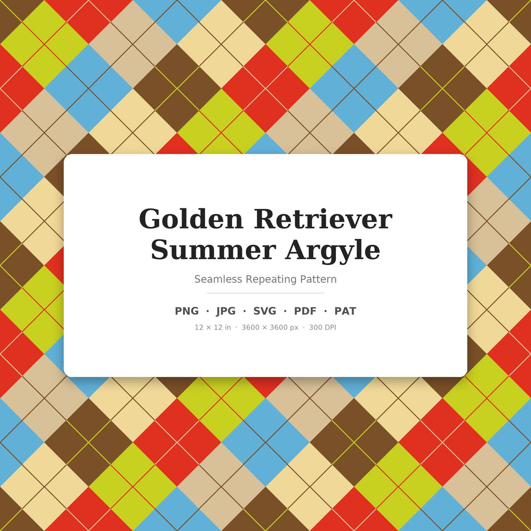 Golden Retriever Summer Argyle Seamless Pattern | Multi-Color Digital Paper (png, jpg, svg, pdf, pat)