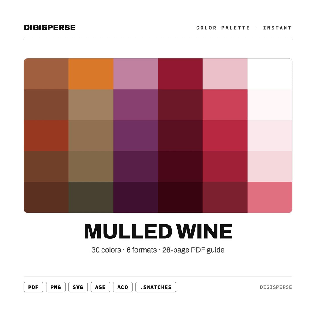 Mulled Wine Color Palette | 30 Procreate Swatches, ASE, PDF Guide (Digital Download)