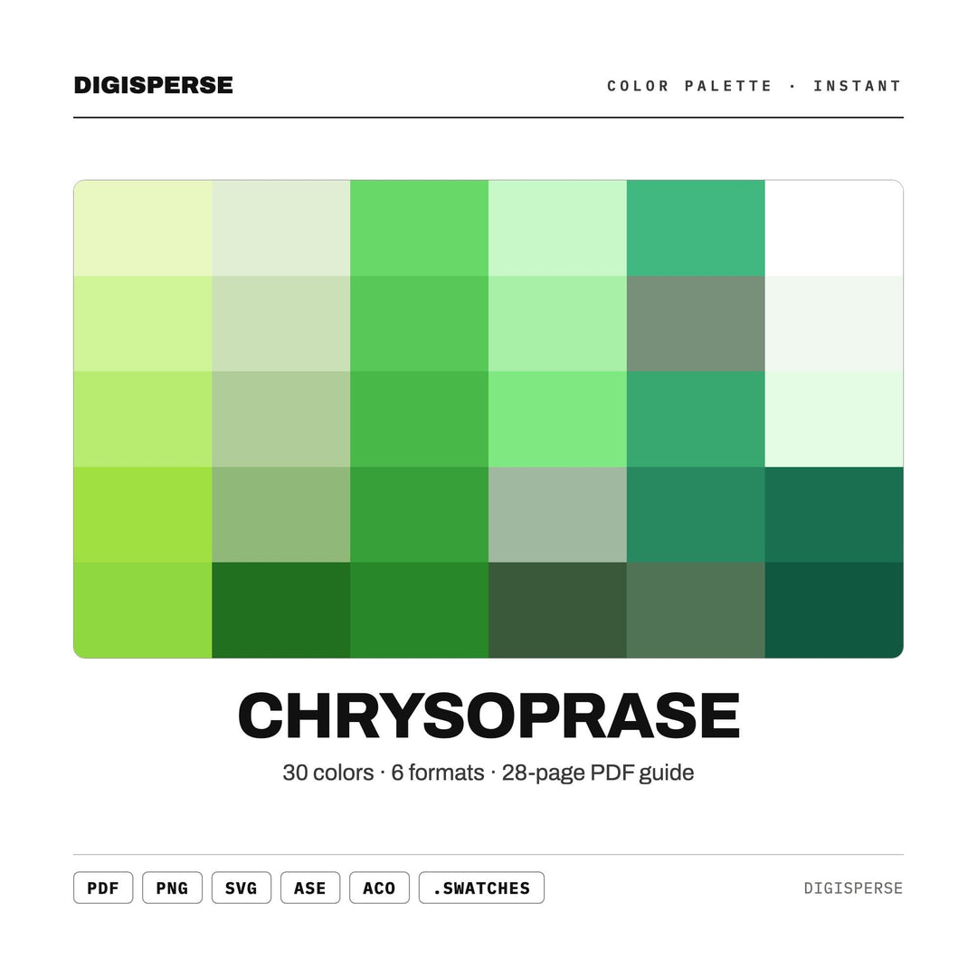 Chrysoprase Color Palette | 30 Colors | HEX RGB CMYK | Procreate Swatches | Digital Download