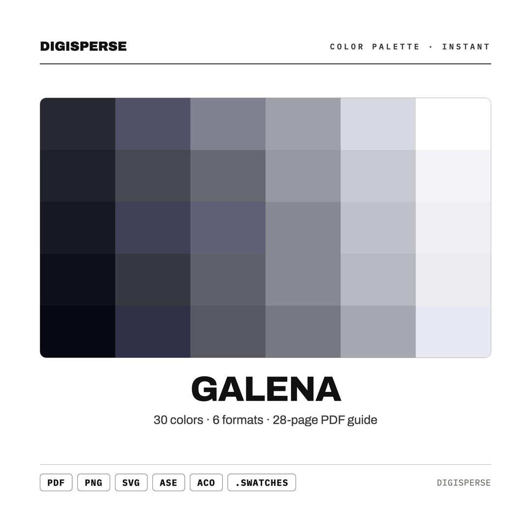 Galena Color Palette | 30 Colors | Hex RGB CMYK | Color Guide | Procreate Swatches + ASE | Digital Download