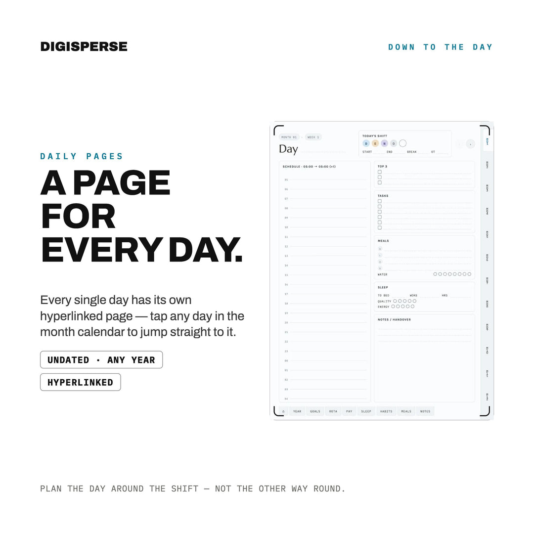 Undated Nurse Shift Planner | Clean Clinical Digital PDF, 548 Hyperlinked Pages | Rotation, Pay + Sleep Trackers | Reusable Year to Year