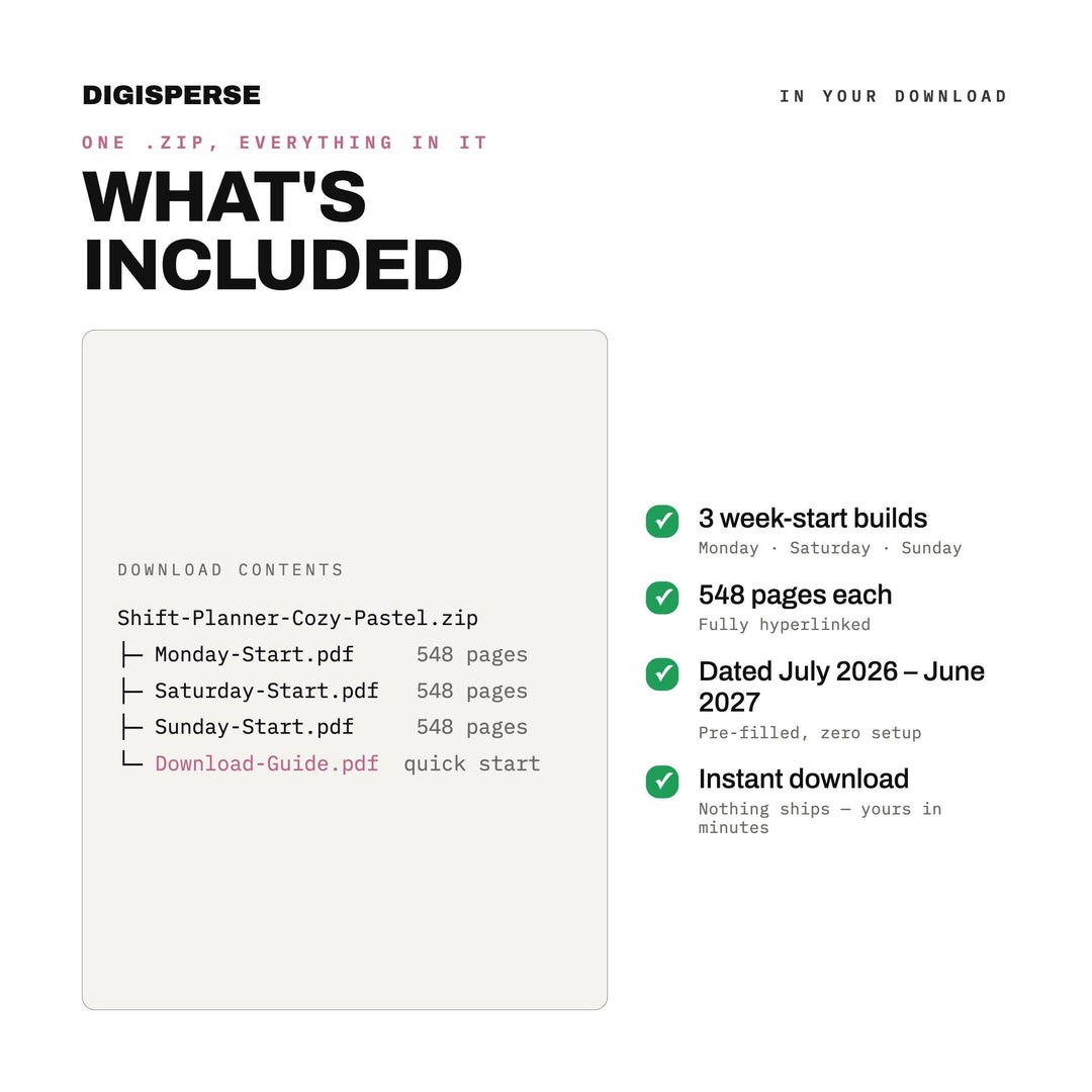 Cozy Pastel Shift Planner July 2026-June 2027 (Digital PDF)