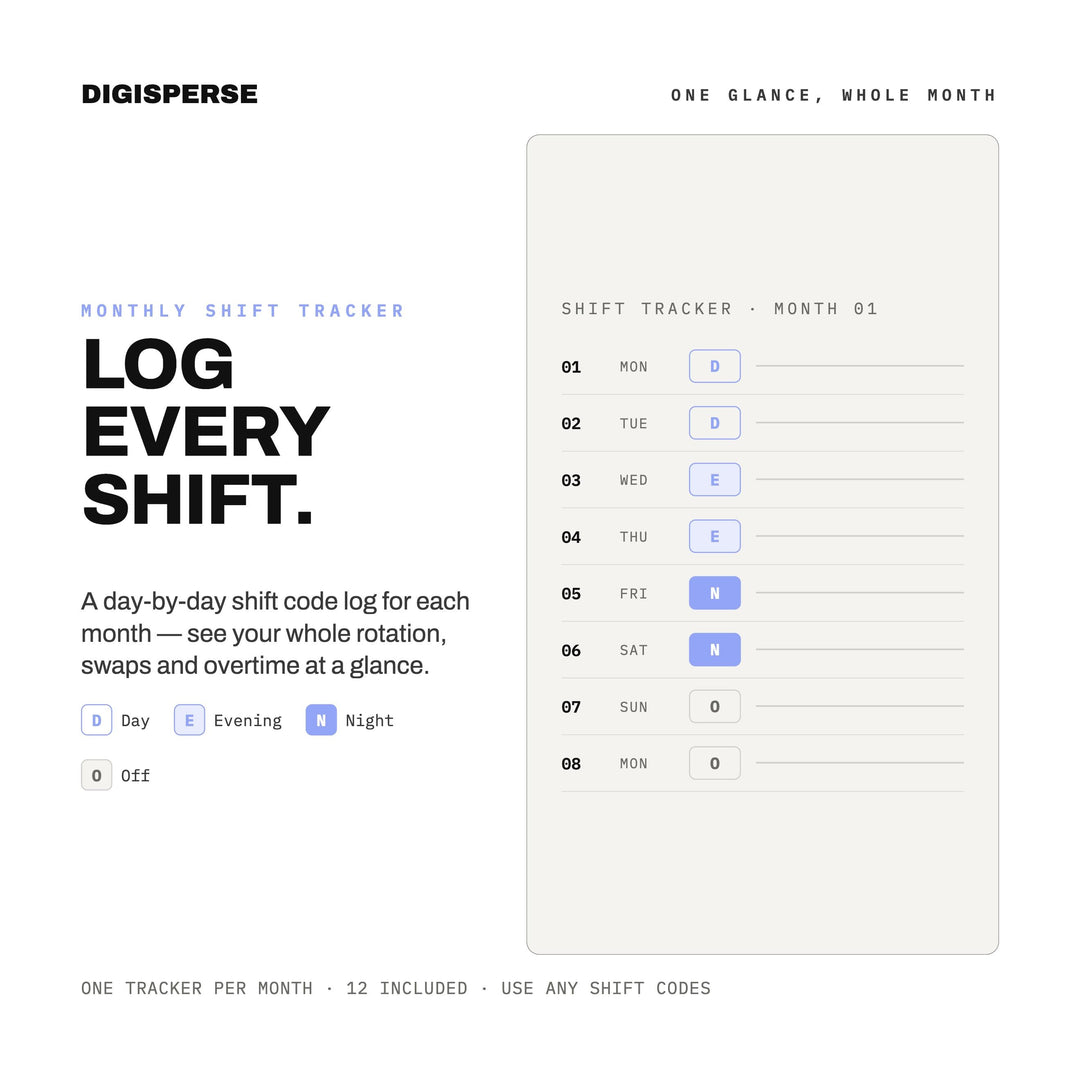 Night Shift Planner 2026-2027 – Dark Mode Digital PDF, Hyperlinked Pages