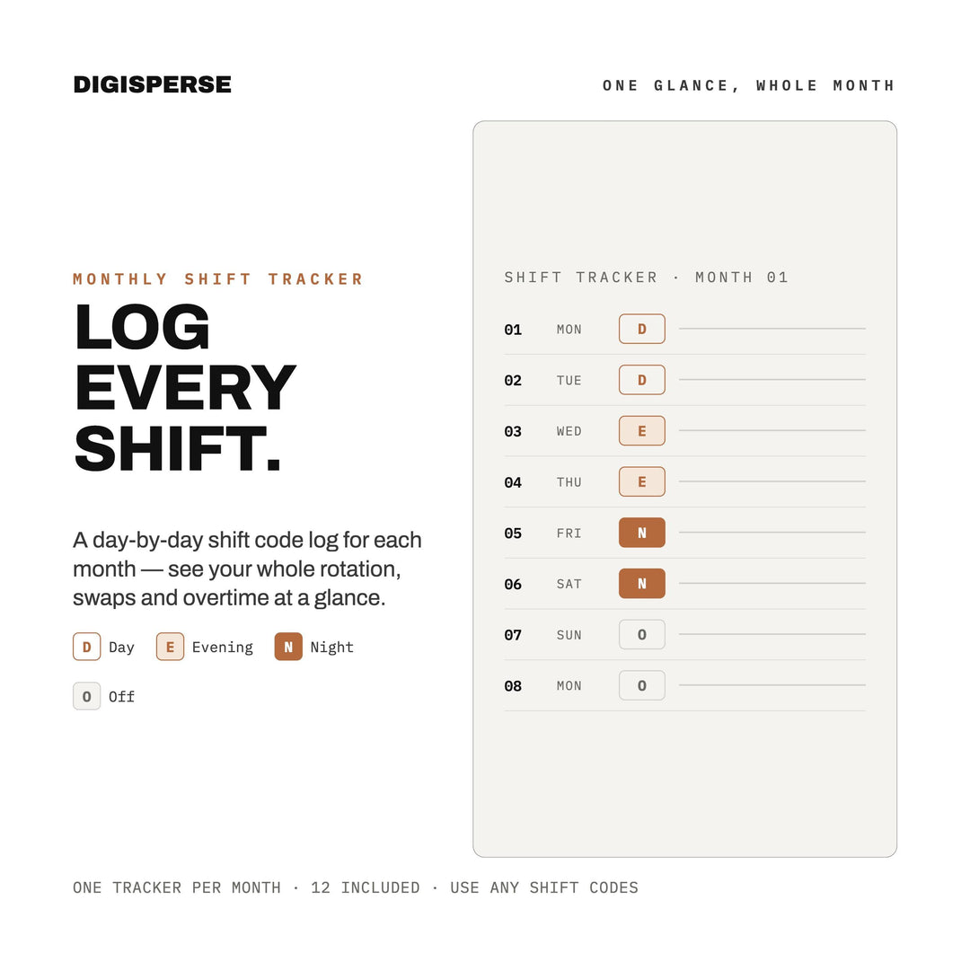 Undated Shift Work Planner | Warm Minimal Digital PDF, 548 Hyperlinked Pages | Rotation, Pay + Sleep Trackers | Reusable for Any Year
