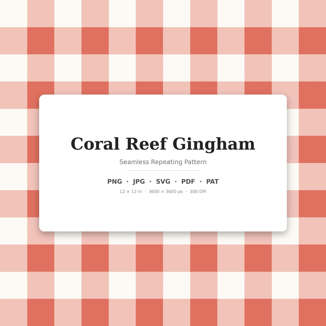 Coral Reef Gingham Seamless Pattern | Digital Paper for Fabric Design (Digital Download)