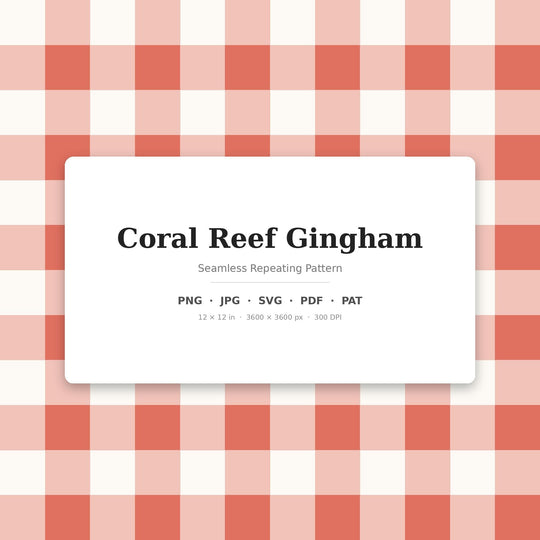 Coral Reef Gingham Seamless Pattern | Digital Paper for Fabric Design (Digital Download)