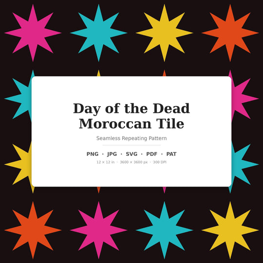 Day Moroccan Tile Seamless Pattern | Multi-Color Day of the Dead Moroccan Tile | .png .jpg .svg .pdf .pat | Digital Paper