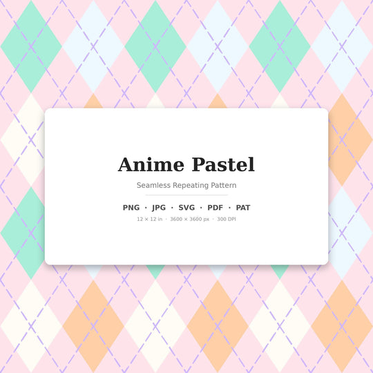 Anime Classic Argyle Seamless Pattern | Multi-Color Anime Pastel | .png .jpg .svg .pdf .pat | Digital Paper | Fabric & Surface Design