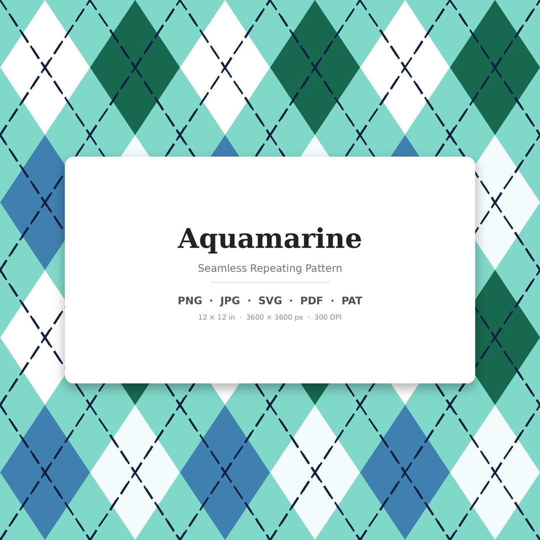 Aquamarine Classic Argyle Seamless Pattern | Multi-Color Digital Paper (Digital Download)