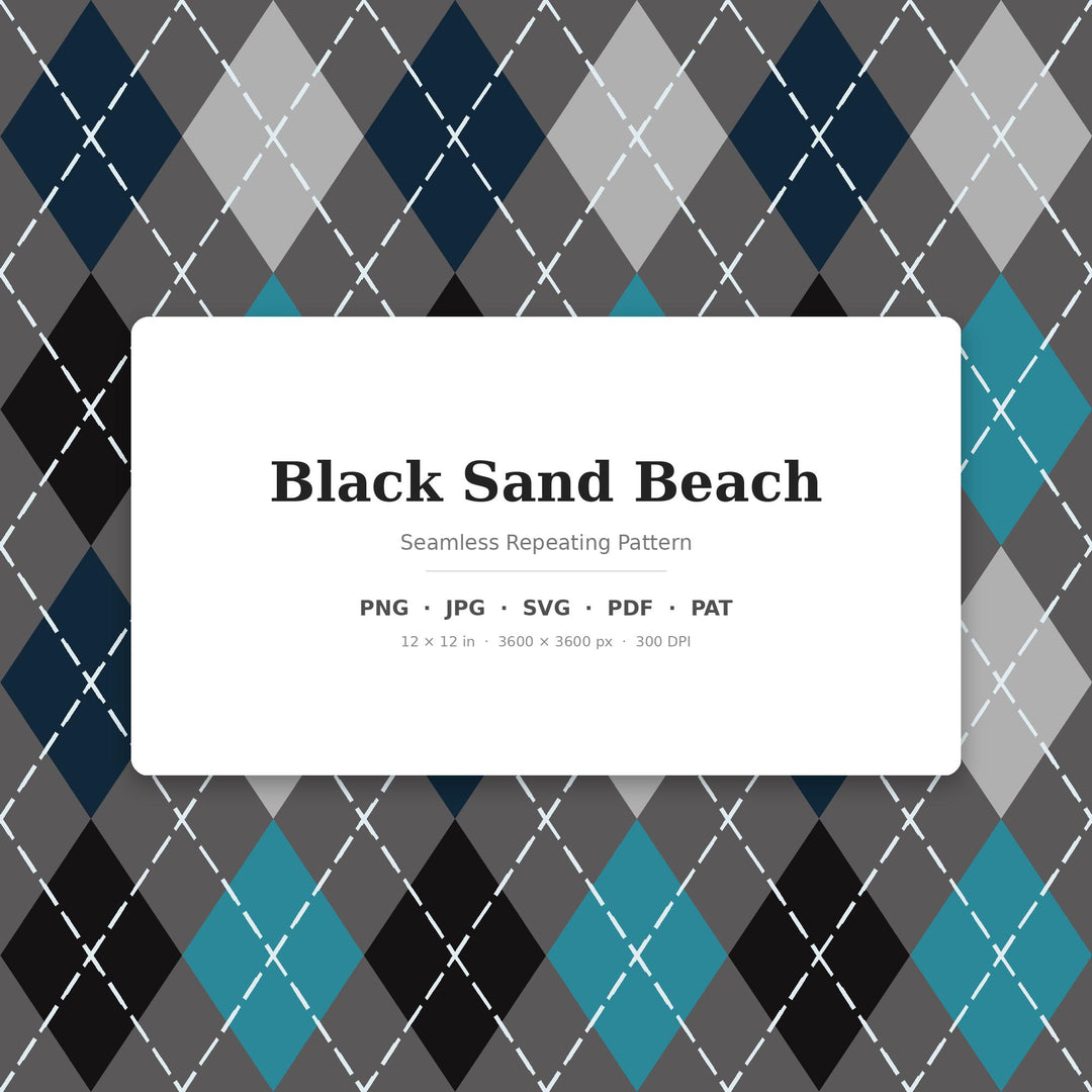 Black Classic Argyle Seamless Pattern | Multi-Color Black Sand Beach | .png .jpg .svg .pdf .pat | Digital Paper | Fabric & Surface Design