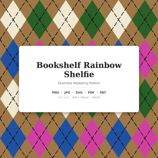 Classic Argyle Bookshelf Rainbow Shelfie Seamless Pattern (Digital Download)