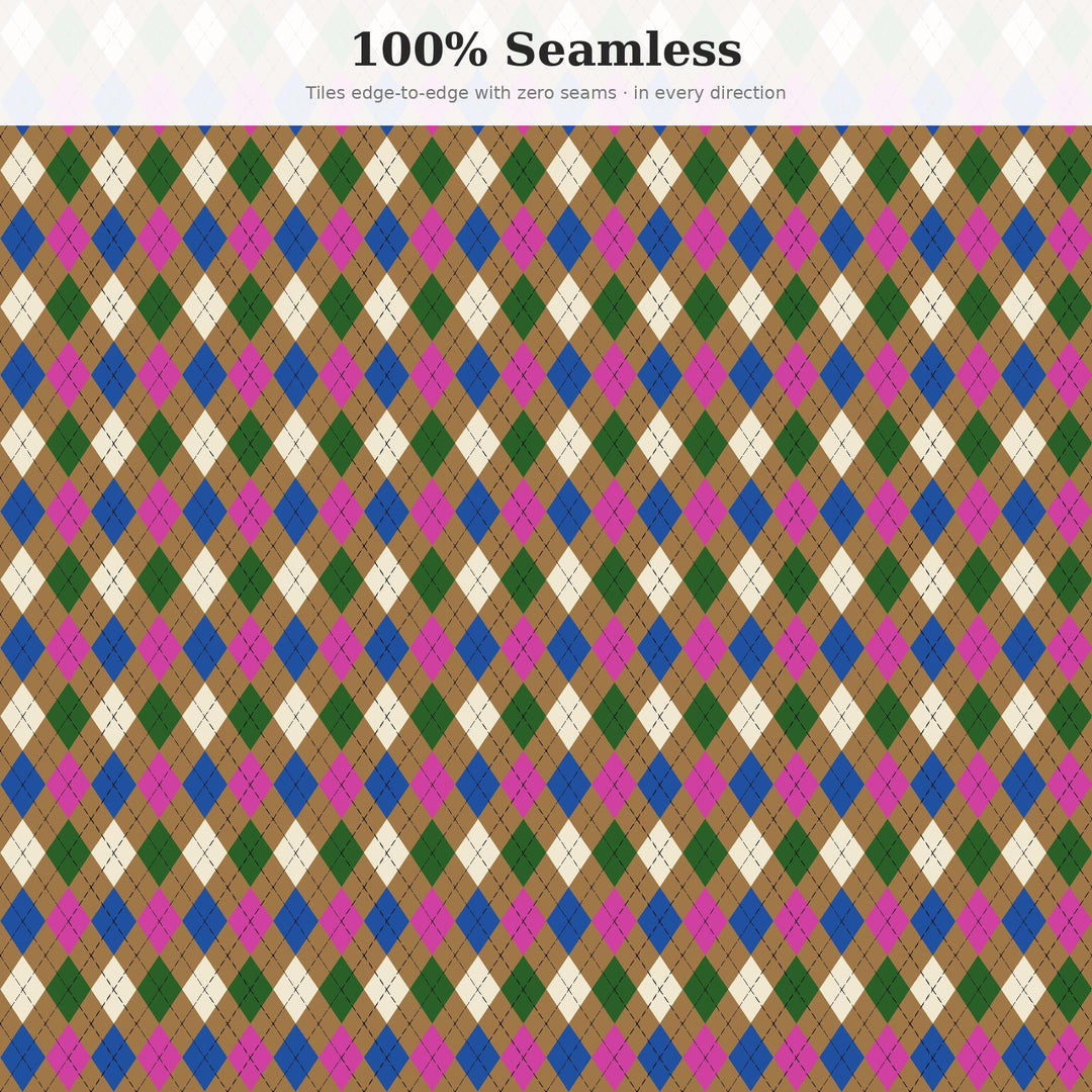Classic Argyle Bookshelf Rainbow Shelfie Seamless Pattern (Digital Download)