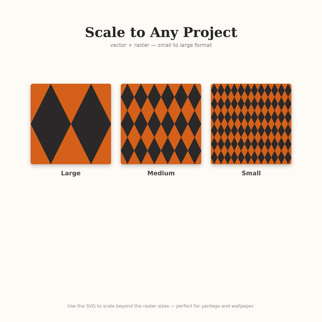 Pumpkin Row Harlequin Seamless Pattern | Orange Charcoal Diamonds (Digital Download)