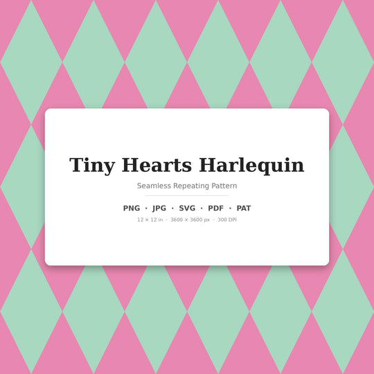Tiny Harlequin Seamless Pattern | Multi-Color Tiny Hearts Harlequin | .png .jpg .svg .pdf .pat | Digital Paper | Fabric & Surface Design