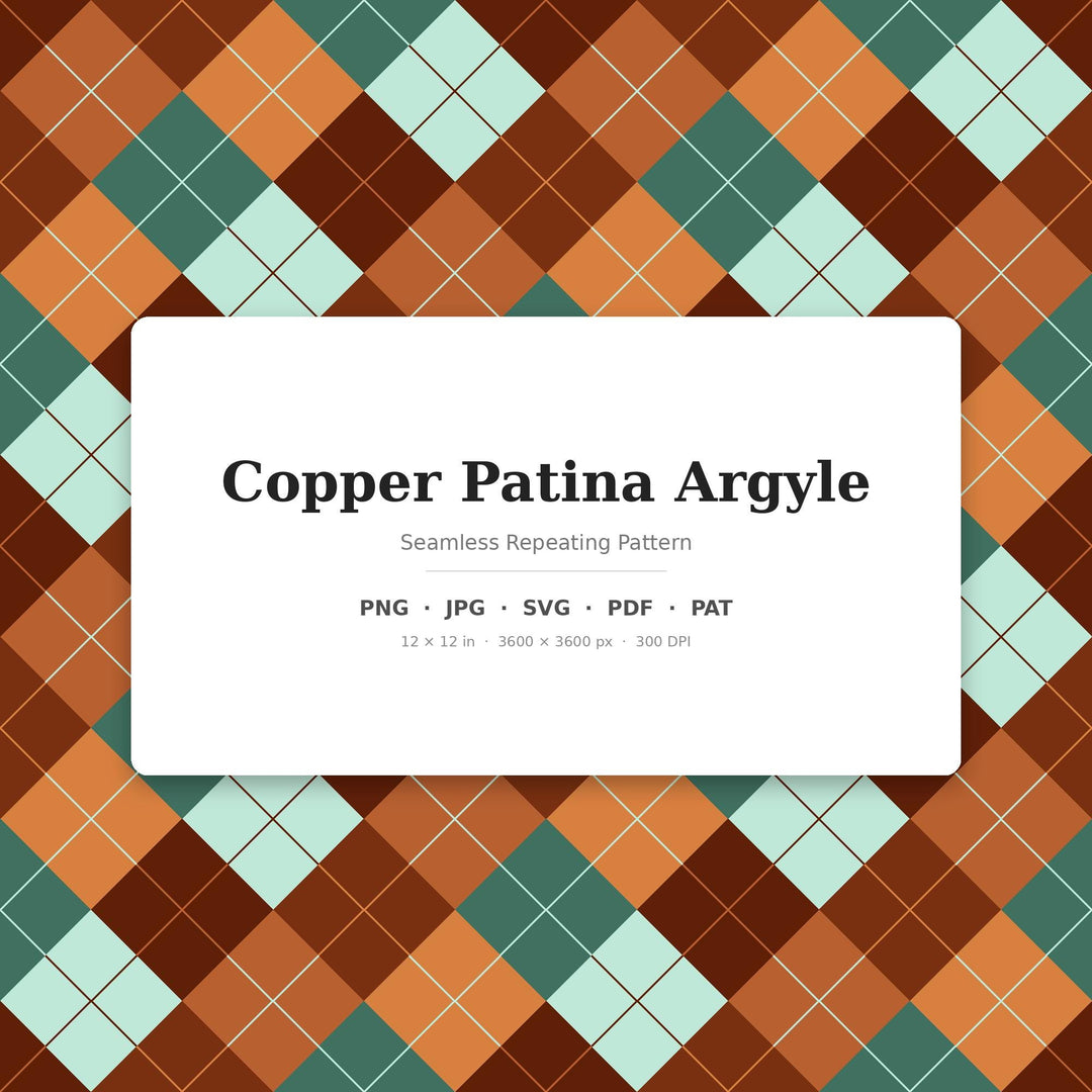Copper Argyle Seamless Pattern | Multi-Color Copper Patina Argyle | .png .jpg .svg .pdf .pat | Digital Paper | Fabric & Surface Design