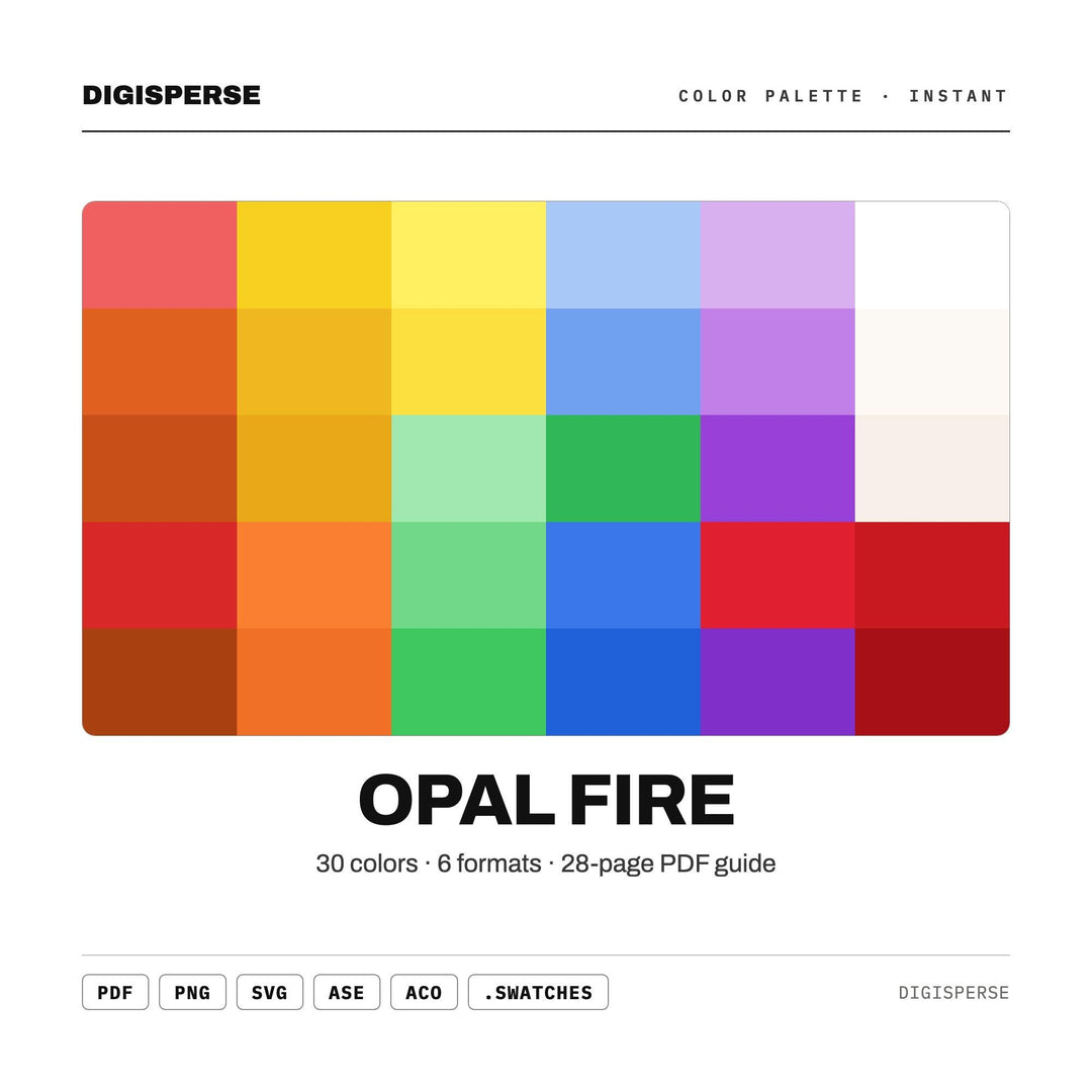 Opal Fire Color Palette | 30 Procreate Swatches, HEX, RGB, CMYK (Digital Download)