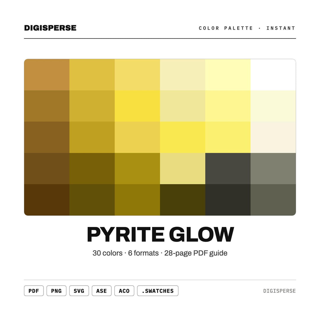 Pyrite Glow Color Palette | 30 Metallic Gold, Brass, Amber Tones (Digital Download)