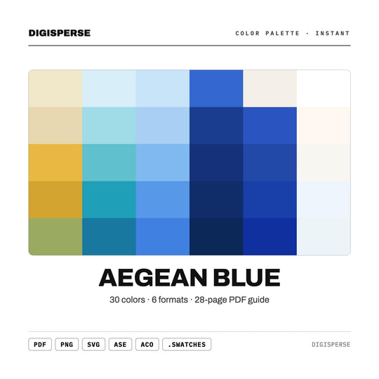 Aegean Blue Color Palette | 30 Colors | Hex RGB CMYK | Color Guide | Procreate Swatches + ASE | Digital Download