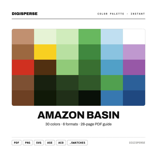 Amazon Basin Color Palette | 30 Colors | Hex RGB CMYK | Color Guide | Procreate Swatches + ASE | Digital Download