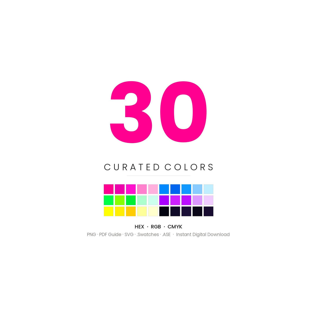 1980s Neon Color Palette | 30 Hex RGB CMYK Swatches (Digital Download)