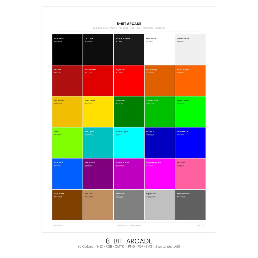 8-Bit Arcade Color Palette | Procreate, ASE Swatches (Digital Download)