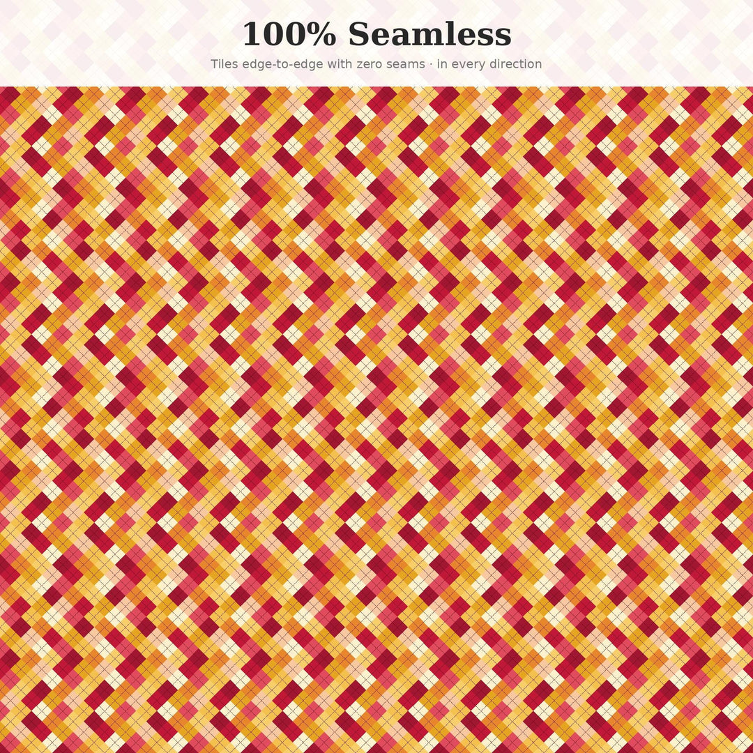 Cherry Red Butter Yellow Argyle Seamless Pattern | Digital Paper Download