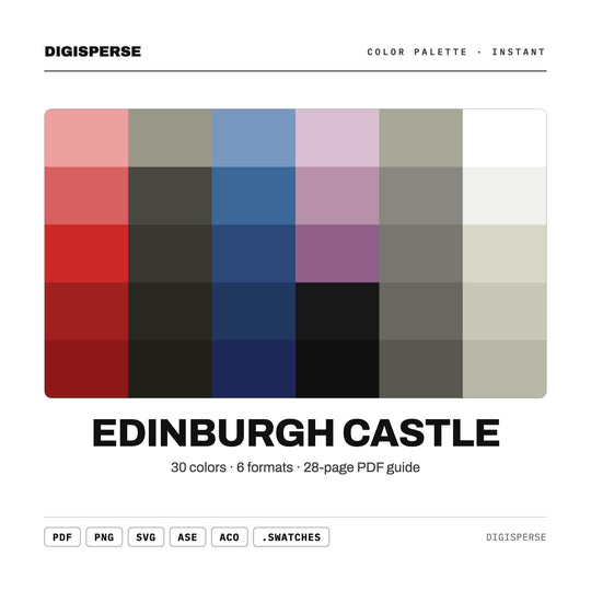 Stone Grey Color Palette for Scottish History Art and Gothic Heritage Branding, 30 Edinburgh Castle Hues, Procreate Swatches, Hex Codes