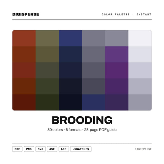 Dark Moody Color Palette for Atmospheric Portrait Art and Dramatic Branding, 30 Brooding Shadow Hues, Procreate Swatches, Hex Codes