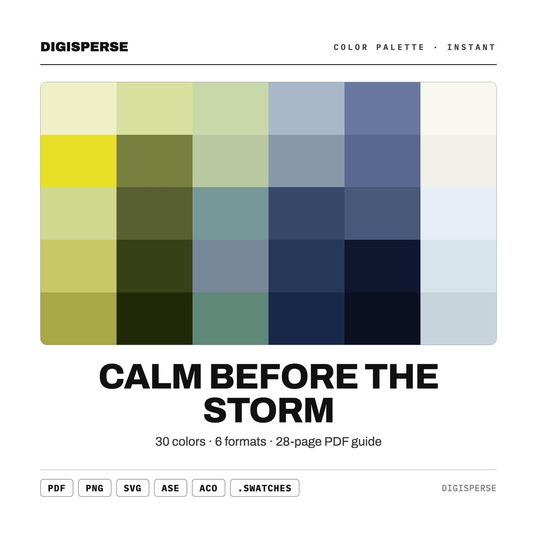 Moody Grey Color Palette for Dramatic Sky Art and Atmospheric Branding, 30 Calm Before Storm Hues, Procreate Swatches, Hex Codes