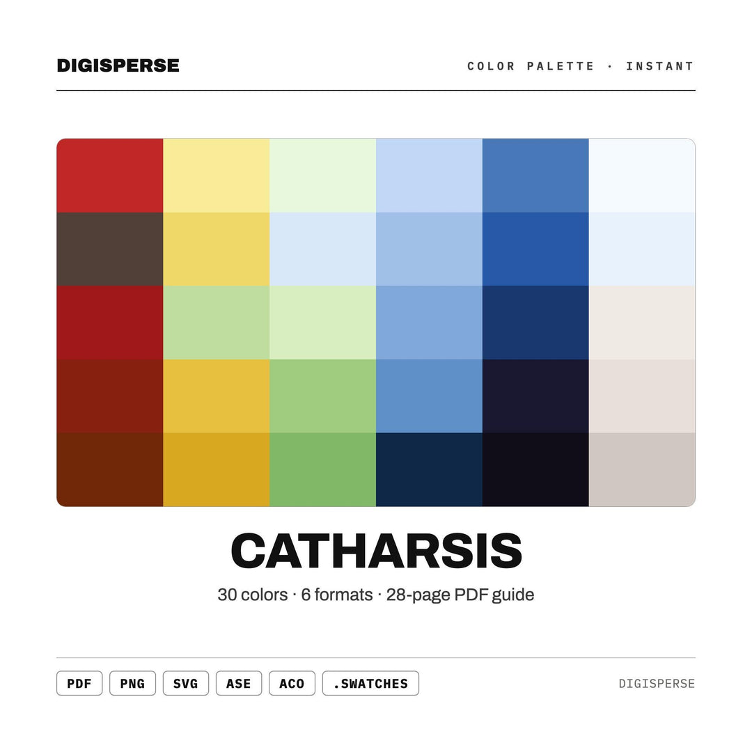 Emotional Deep Color Palette for Expressive Abstract Art and Healing Branding, 30 Cathartic Renewal Hues, Procreate Swatches, Hex Codes