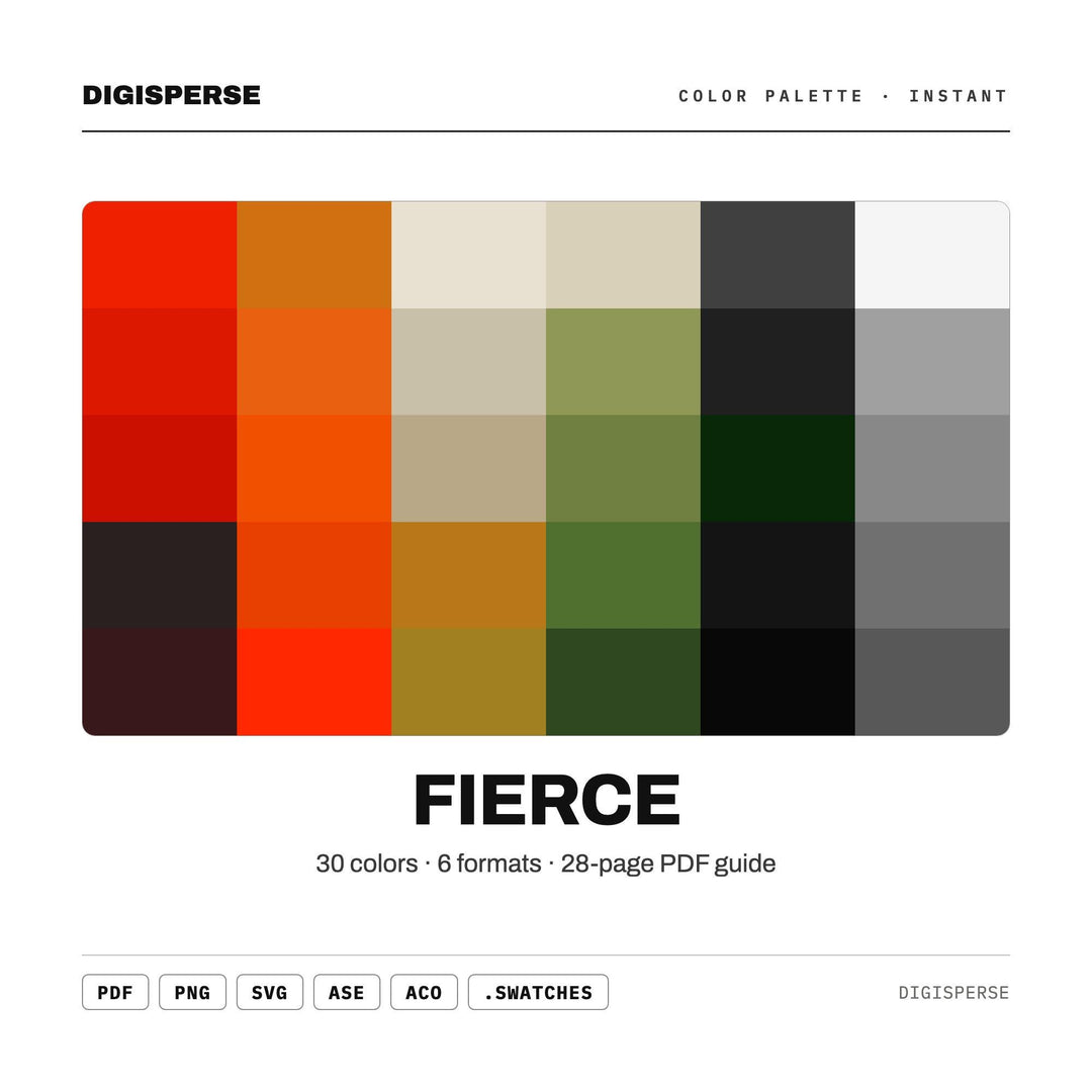 Bold Fiery Color Palette for Empowered Portrait Art and Confident Branding, 30 Fierce Passionate Hues, Procreate Swatches, Hex Codes