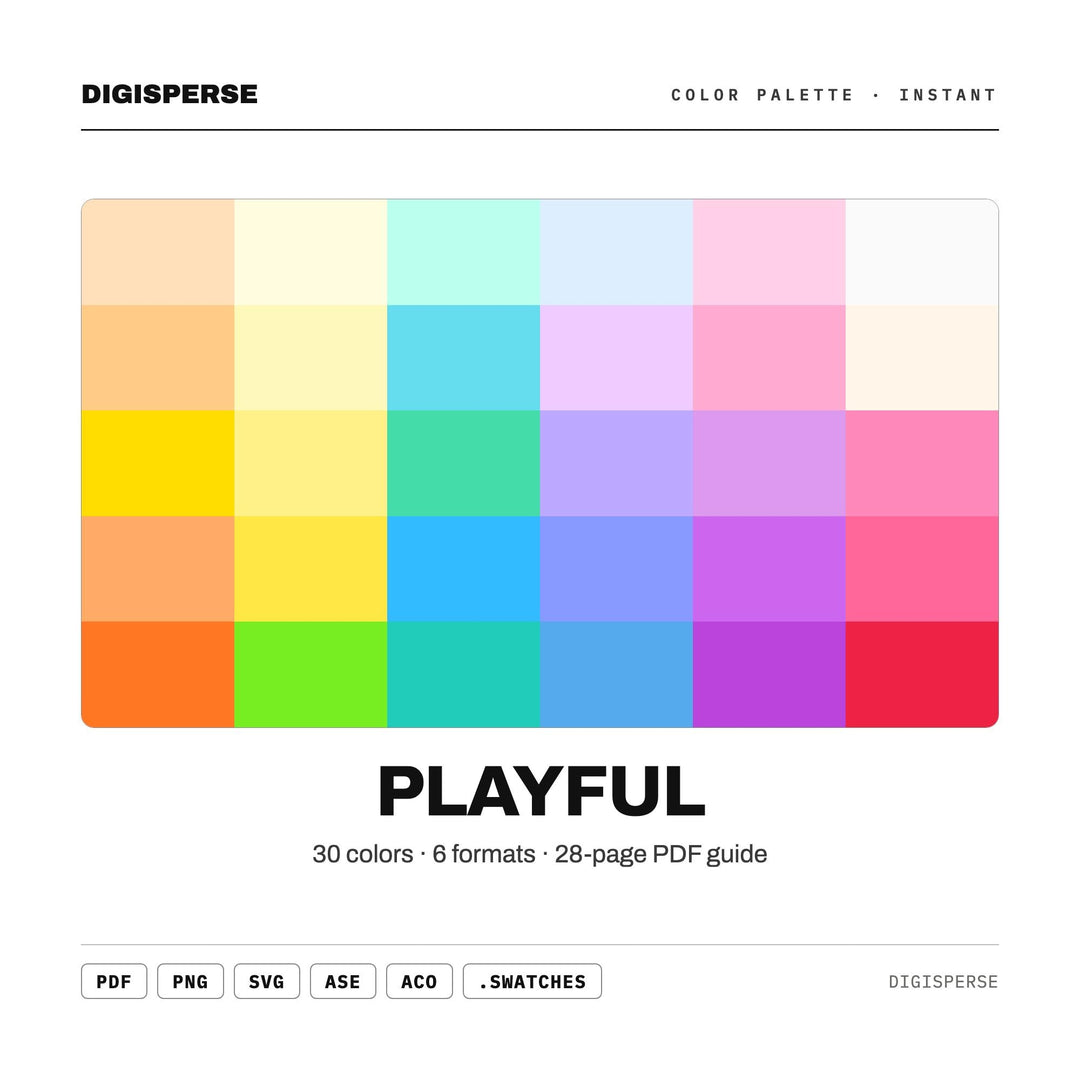 Bright Cheerful Color Palette for Fun Kids Art and Whimsical Nursery Branding, 30 Playful Bouncy Hues, Procreate Swatches, Hex Codes