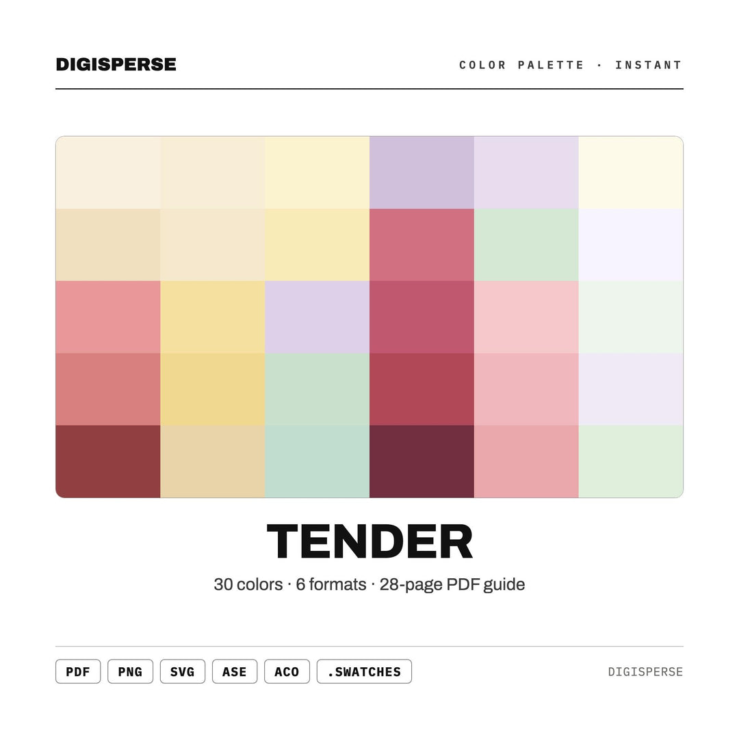 Soft Gentle Color Palette for Romantic Wedding Art and Delicate Branding, 30 Tender Blush Hues, Procreate Swatches, Hex Codes