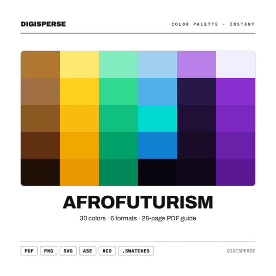 Vibrant Afrofuturism Color Palette for Sci Fi Art and Bold Cultural Branding, 30 Cosmic Heritage Hues, Procreate Swatches, Hex Codes