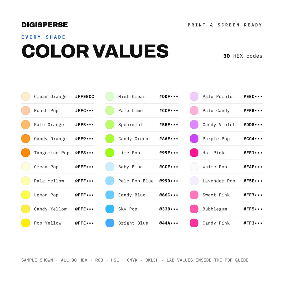 Sweet Pink Color Palette for Playful Kids Art and Y2K Candy Branding, 30 Bubblegum Pop Hues, Procreate Swatches, Hex Codes