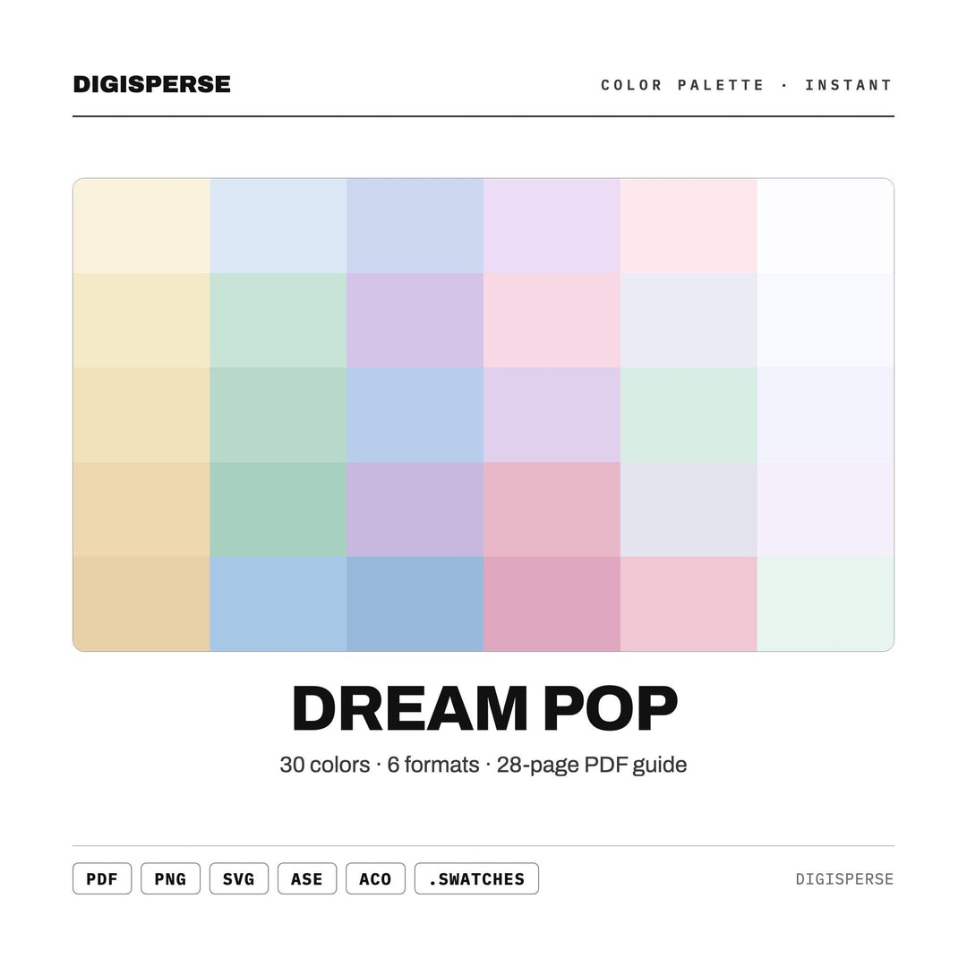 Hazy Pastel Color Palette for Shoegaze Album Art and Dreamy Music Branding, 30 Dream Pop Hues, Procreate Swatches, Hex Codes