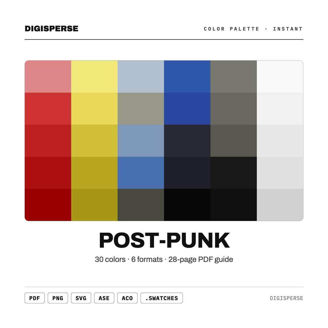 Post-Punk Color Palette | 30 Hex RGB CMYK Swatches (Digital Download)