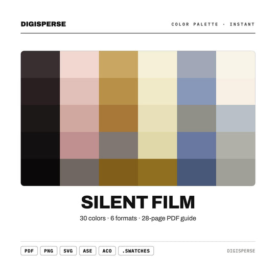 Silent Film Color Palette | 30 Colors | Hex RGB CMYK | Color Guide | Procreate Swatches + ASE | Digital Download